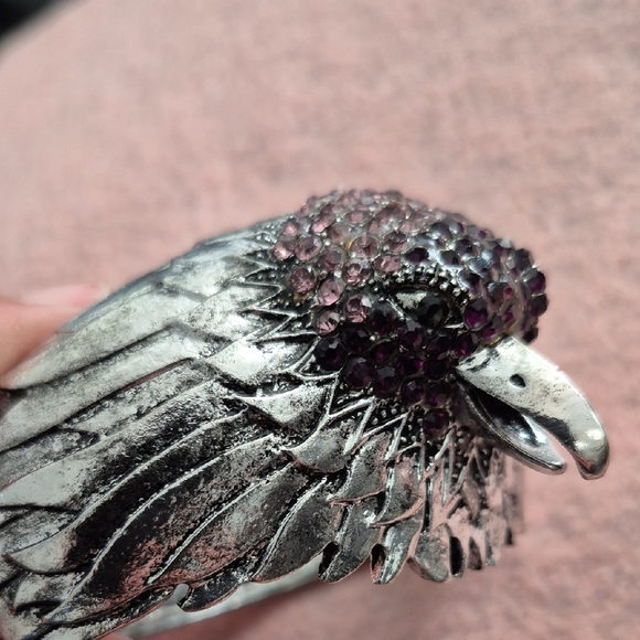 Silver Eagle Bangle Bracelet with Pink/Purple 💜 Rhinestone Head - Picture 6 of 11
